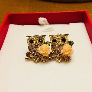Owl Rose Stud Earrings